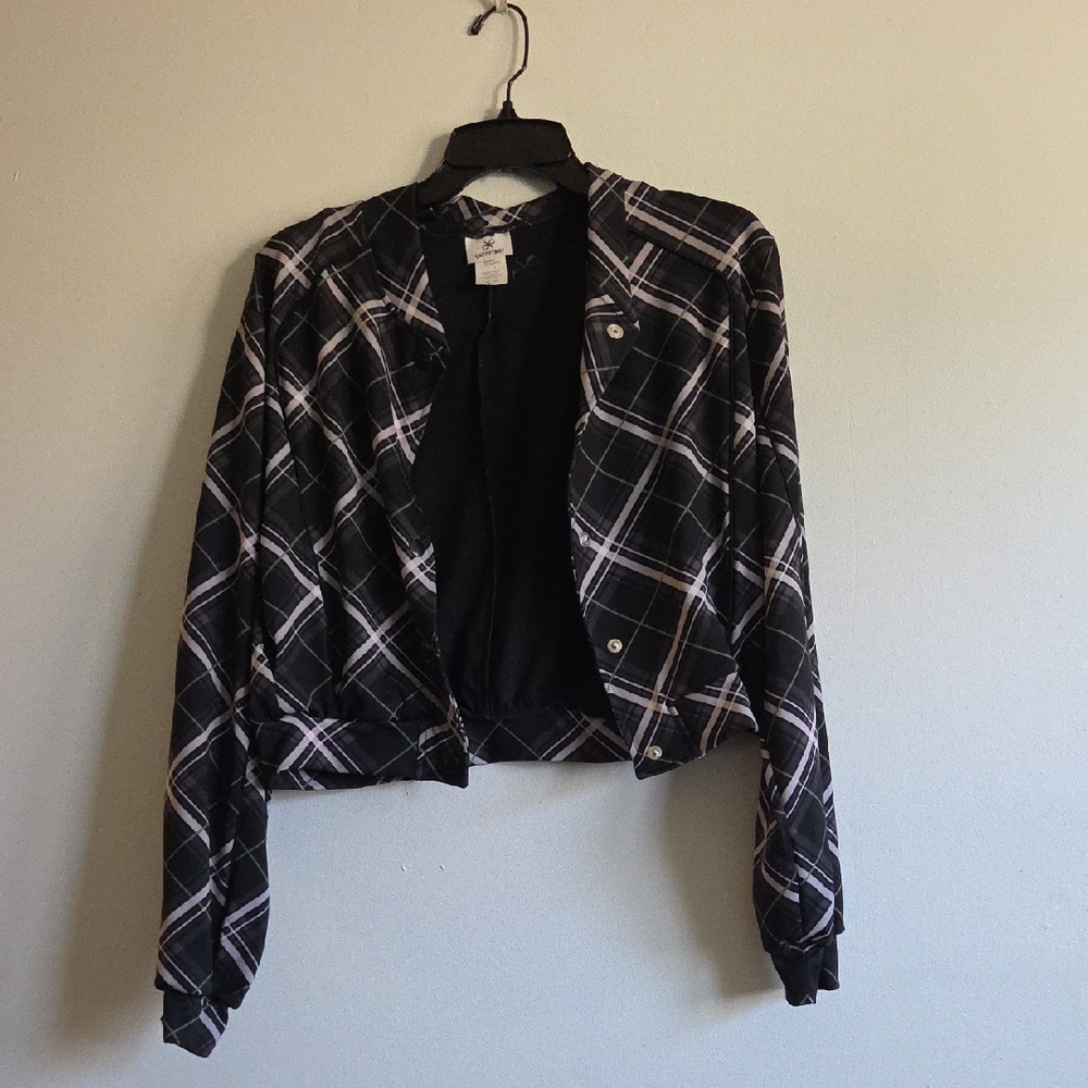 Chic Black and White Plaid Bomber Jacket